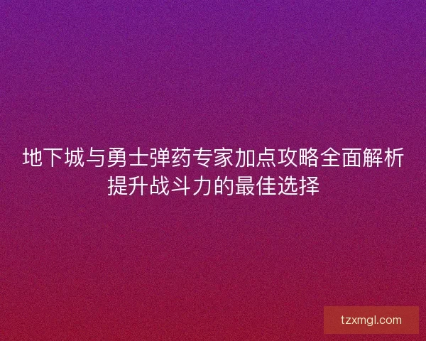 地下城与勇士弹药专家加点攻略全面解析提升战斗力的最佳选择