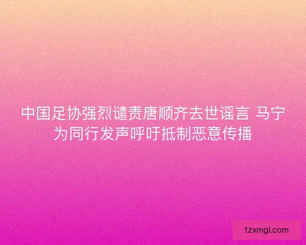 中国足协强烈谴责唐顺齐去世谣言 马宁为同行发声呼吁抵制恶意传播